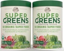 Fermes de campagne Super Greens Saveur naturelle, 50 Super aliments biologiques, USDA Mélange de boissons biologiques, Fruits, Légumes, Super Greens, Champignons et Probiotiques, Supporte l'énergie, 40 portions, 10.6 Oz, 2 Pack