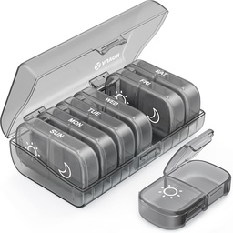 AOVON XL Wekelijkse Pillen Organisator 2 keer per dag, Pill Box 7 dag met een-zij grote openingen voor gemakkelijk te gebruiken, Gray AM PM Pillen Case voor Medicatie, Vitaminen, Visolie, Supplementen