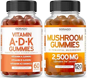 ADK Vitamin D3 K2 (60 Gummies) D & K - 10 Vegan Supplement with Raspberry Flavor and Mushroom 10 in 1 Blend (120 Gummies) Focus & Brain Mushroom Supplement for Adults - Vegan Safe & Made in USA