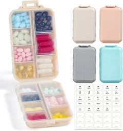 4 Pack, 14 GRIDS Travel Pill Organizer Box met labels - Travel Medicine Case Kit - Pocket Daily Pharmacy Container - Travel Medication Holder Dispenser voor Visolie Vitamine Supplement Opslag