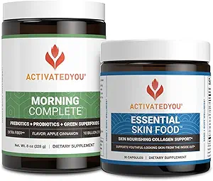 ACTIVATHYOU Morning Complete Prebiotica, Probiotica, Groene Superfoods (Apple Cinnamon) + Essential Skin Food Collagen, Elastin Support, 30 Servings