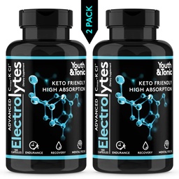 Complete Electrolyte Supplement w Hoge biologische beschikbaarheid en Cmax Chloride Kalium Magnesium voor Endurance Muscle Recovery Mental Focus. Rapid Rehydration Salts en Keto Friendly Pillen met 200 caps
