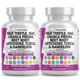 Nutraceutiques propres Thistle de lait NAC Chanca Piedra Racine de betterave Artichaut Racine de dandelion - Supplément de nettoyage du foie Plus TUDCA Choline & Ginger - 2Pack