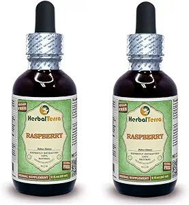Framboise (Rubus Idaeus) Glycérite, feuilles séchées biologiques Extrait liquide sans alcool (marque: HerbalTerra, fièrement fabriqué aux États-Unis) 2x2 fl.oz (2x60 ml)