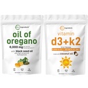 Micro Ingrediënten Olie van Oregano Softgels 6000mg Per Serving & Vitamin D3 5000 IE Plus K2 (MK-7) 100 mcg, 300 Virgin Coconut Oil Softgels Bundle Pack