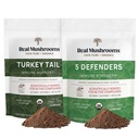 Echte Paddestoelen Turkije staart (45g) en 5 Verdedigers (45g) Paddestoelen Extract Powder Bundle - Paddestoelen Supplement voor Immune Strength - Veganistisch, Non-GMO Immunity Supplement