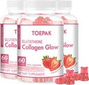 Multi Collageen Proteïne Glow Beauty Collageen Gummies, Vrouwen Anti-Aging Ondersteuning met Glutathion, Biotine & Multivitaminen, bevordert huid en haar gezondheid, aardbei, 180 Gummies (90 dagen)