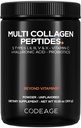 Codeage Multi Collageen Peptides Powder + Probiotica Black Edition, Vitamine C, Hyaluronic Acid Powder Supplement, Grass-Fed, Hydrolyzed, Zero Carbs, Type I, II, III, V & X, Unflavored, 10.58oz