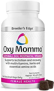 Breeder's Edge Oxy Momma Zachte Kauwen, Postnatale Vitamine Supplement voor Borstvoeding honden en katten, Ondersteunt herstel, Hormonen, en volgende Zwangerschap - voor kleine honden & Katten, 40ct Zachte Kauwen