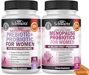 Supplément de la ménopause probiotique BioSchwartz pour les femmes (1 mois d'approvisionnement) Plus Prébiotiques et probiotiques avec enzymes digestives pour les femmes (1 mois d'approvisionnement)