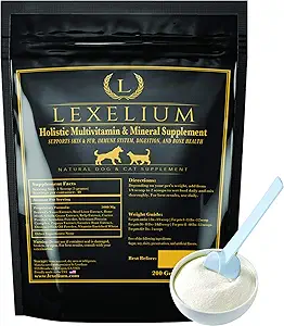 Holistisch Multivitaminesupplement voor honden en katten - Complete 12-in-1 plantaardige vitamines & mineralen voor de huid, jas, spijsvertering, botten en immuniteit - Omega-3 Visolie, vitamine minerale complex - 200G