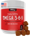 iHeartDogs Omega 3-6-9 voor honden - huid- en jasvisoliesupplement voor honden met zuivere Antarctische krillolie - Allergie & Itchy huidrelief Kauwen, 120 Tel.