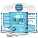 Premium Multi Collageen Peptiden (Typen I, II, II, V, X) - Collageen Pillen voor huidverzorging, haargroei, nagels en gewrichten - Vitamine C, Hyaluronzuur, Biotine, Glutenvrij - 120 Collageen Capsules