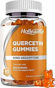 Quercetine met Bromelain Gummies, 1000mg Quercetine Gummies, Volwassenen & Kinderen Immune Support Gummies, Lung & Respiratory Support, Hoge Absorb, Oranje, Lage Suiker, Veganist, 60 Tel.
