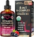 USDA Biologische Vitamine B-complex B5 Pantotheenzuur B12 Methylcobalamine B1 Thiamine B6 Pyridoxine B7 Biotine B9 Folic B3 Niacinamide - B Complex Liquid Drops, Made in USA Supplement, 4fl oz