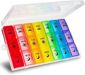 Weekly pil Organizer 3 keer per dag, Grote pil doos 7 dag, Medicine Organizer Box, Pill Case Container, Dagelijkse pil Organisator voor Vitaminen / Vissen oliën.
