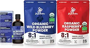 Jungle Poeders Wild bosbessen Extract Biologische Bosbessen Poeder USDA Biologische Raspberry Poeder Bundle bosbessen Frambozen Gepoederd Geheel Berry voor het bakken van bosbessen Supplement voor ogen