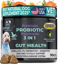 Probiotiques Googipet pour chiens Santé digestive - Prébiotiques et probiotiques Chews pour chiens Santé Gut + Enzymes digestifs - Probiotiques pour chiens pour la peau démangeaisons de levure Oreilles avec/Papaya, citrouille et fibre