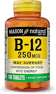 MASON NATUURLIJKE Vitamine B12 500 mcg met Calcium, Ondersteunt Energie & Zenuwgezondheid, 100 tabletten, Verpakking van 3