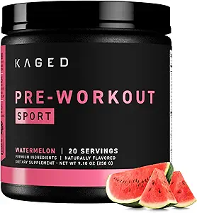 Poudre de pré-entraînement Kaged Sport pour hommes et femmes, pastèque, certifié sport, 188mg caféine, supplément à l'oxyde nitrique, Beta Alanine pour l'énergie, l'haltérophilie, Cardio Endurance et la force, 20 portions