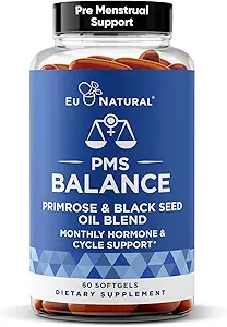 Balance PMS Vitamins for Women - Hormone Balance for Women, Menstrual Support - Primrose Oil, Black Seed Oil & DIM - 60 Liquid Softgels