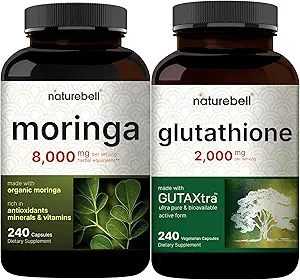 NatureBell Moringa Oleifera 8000mg Per Serving & Glutathion Supplement 2.000mg Per Serving Bundle Pack Gemaakt met Biologische Moringa Leaf Powder Meester Antioxidant