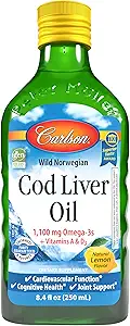 Carlson - Cod Liver Oil, 1100 mg Omega-3s, Liquid Fish Oil Supplement, Wild-Caught Norwegian Arctic, Sustainablely Sourced Nordic Liquid, Lemon, 250 ml
