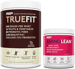 RSP NUTRITION Aminolean Pre Workout Energy (Fruit Punch 30 Servers) met TrueFit Proteïne Poeder (Chocolaat 2 LB)