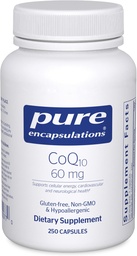 Pure Encapsulations CoQ10 60 mg Coenzyme Q10 Supplement for Energy, Antioxidants, Brain and Cellular Health, Cognition, and Cardiovascular Support* 250 capsules