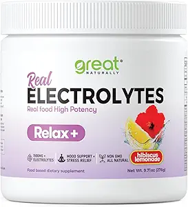 Relax+ Hibiscus Lemonade Calming elektrolyt supplement: Hydration & Mood Ondersteuning voor ontspannen, Stress relief, Adrenal & Cortisol ondersteuning 