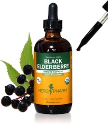 Herb Pharm Certified Biologische Zwarte Vlierbes Liquid Extract voor Immuun Systeem Ondersteuning, Biologische Cane Alcohol, 4 Ounce
