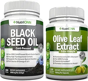 Black Seed Oil Softgels & Olive Leaf Extract Capsules Combo - Gerichte Immune Ondersteuning