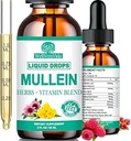 Gouttes de Mullein pour les poumons, extrait de feuille de Mullein biologique avec/Elderberry Echinacea gouttes pour la santé pulmonaire Teinture de feuille de Mullein sans alcool - Détox pulmonaire pour fumeur Sinus Immunité et soutien respiratoire