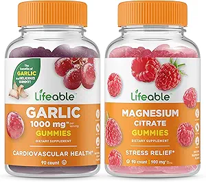 Levensvatbare Knoflook 1000mg + Magnesium, Gummies Bundle - Grote Proeverij, Vitaminesupplement, Glutenvrij, GGO-vrij, Kauwgom