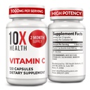 10X Santé Vitamine C 1000mg - 120 Capsules Vitamine C, Acide ascorbique à forte dose pour l'immunité, la protection antioxydante, le collagène et le soutien tissulaire pour les adultes - VitamineC 1000 mg - Non-OGM, sans gluten
