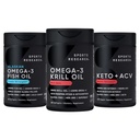 Sportonderzoek Triple Strength Omega-3 Visolie, Antarctische Krillolie + Fosfolipiden, Choline & Astaxanthine Mini-Softgels, Keto Plus ACV 500mg Apple Cider Vinegar & 1500mg goBHB Exogene Ketones
