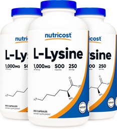Nutricost L-Lysine 500 mg (1000 mg Serving), 500 capsules (3 flessen)
