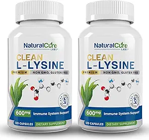 Natural Cure Labs Clean L-Lysine 600mg, 120 Capsules