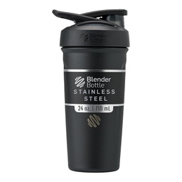 BlenderBattle Strada Shaker Cup Geïsoleerde roestvrij stalen waterfles met draad Whisk, 24-Ounce, zwart