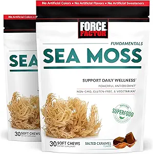 FORCE FACTOR Sea Moss Zachte Kauwen, Ondersteuning Immuniteit, Digestie, en Hart Gezondheid, Ierse Zee Mos Superfood & Antioxidanten Supplement, Non-GMO, Glutenvrije, Salted Caramel smaak, 60 Zachte Kauwen, 2-pack