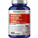 NusaPure Antarctica Krill Oil 2000 mg 120 Softgels, Omega-3 EPA 360mg, DHA 240mg, Soyfree Astaxanthine Supplement Brond from Krill 800ppm