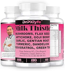 Milk Thistle Capsules for Liver Detox & Cleanse Support met Dandelion Root, Resveratrol, Artichoke, Moringa, Silymarin 120 Capsules (60-Day Supply)