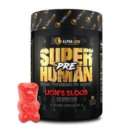 ALPHA LION Pre Workout Powder, Beta Alanine, L-Taurine & Tri-Source Cafeine for Sustained Energy & Focus, Nitric Oxide & Citrulline for Pump (21 Servers, Lion's Blood Flavor), Pack of 1