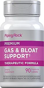 Piping Rock Bloat & Gas Support pour les hommes et les femmes 90 Comprimés de Pills Extra Strength avec Enzymes, Turmeric, Ginger & More