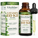 LiveWise Naturals Vitamin D3 met K2 Liquid Drops, All Natural, Non-GMO, USA Made, 1208 IU Vitamine D3 & 25 mcg K2, ondersteunt Bone Health and Energy Levels, Infunded with Peppermint, Olive, and MCT Oil