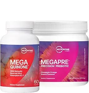 Microbiome Labs Bone Health Support Bundle - MegaQuinine Complete Vitamine K Supplement K1 & K2 MK-7 (60 capsules) + MegaPre Prebiotic Powder (2.1oz)