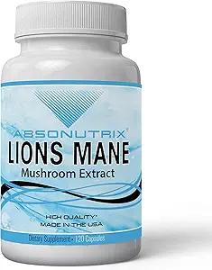 Absonutrix Lion Mane Mushroom Extract 120 Capsules, supporte le système immunitaire, aide à améliorer la santé cognitive, ingrédients de qualité potent, fabriqués aux États-Unis, 500 mg par portion, GMP approuvé