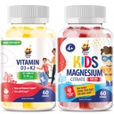 Magnesium Gummies for Kids & Vitamin D3 K2 Gummies 5000 IE - Immune & Bone Support - Sugar Free Vitamin D Gummy Supplement - High-Absorptie, Vegan, Glutenvrije Gummies for Adults