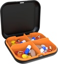Pill Box Portable Pill Dispensing Box, Travel Portable Pill Box, 4-Compartiment Daily Portable Pill Organizer, Geschikt voor vitamines, geneesmiddelen, visolie (zwart + oranje)