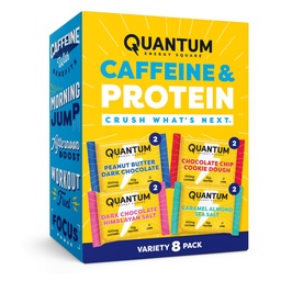 Quantum Energy Square: Energy Bar met Cafeïne & 10g proteïne. Delicious Healthy Snack On The Go. (Veganist, Glutenvrij, Sojavrij, Melkvrij) (Variaty 8-pack)